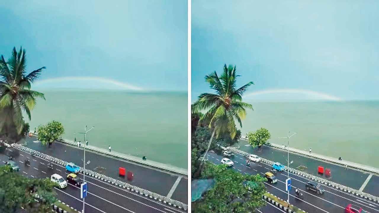 મરીન ડ્રાઇવના આકાશમાં દેખાયાં હતાં બે મેઘધનુષ