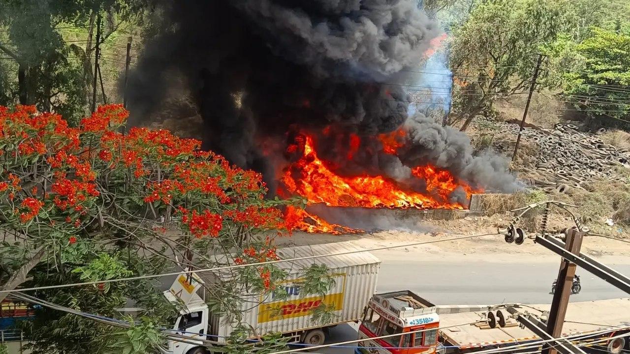 દિવામાં ટાયરના ગોડાઉનમાં ભીષણ આગ