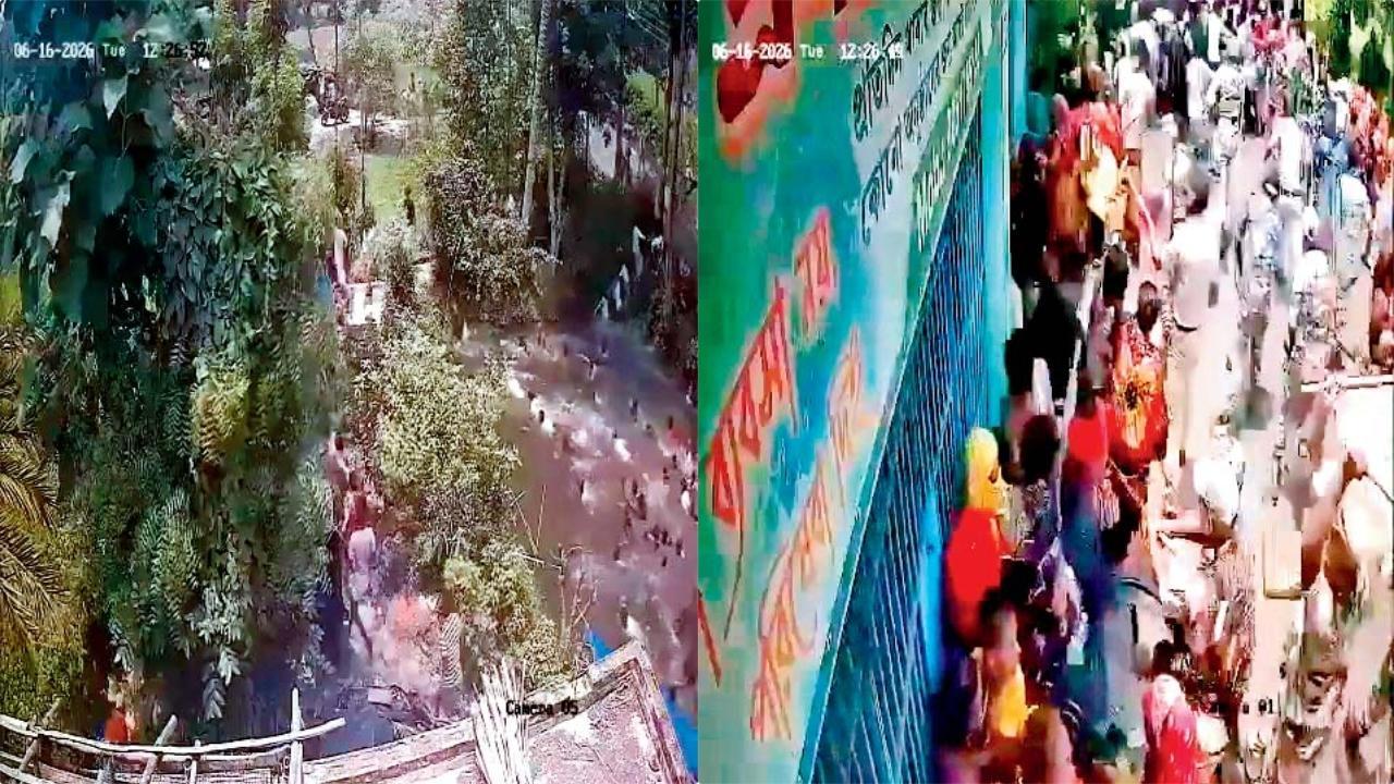 ઊમટી પડેલું ટોળું અને તળાવમાં કૂદેલા લોકો.