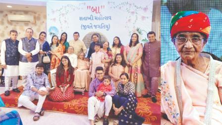 ૧૦૦ વર્ષનાં સોનબાઈ ગંગર અને તેમનો પરિવાર અને દહિસરનાં ફિટ ઍન્ડ ફાઇન ૧૦૦ વર્ષનાં સોનબાઈ ગંગર. 