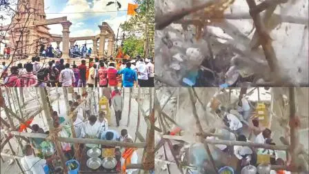 સભામંડપ તૂટી પડ્યો એની વિડિયોમાંથી લેવામાં આવેલી તસવીરો.