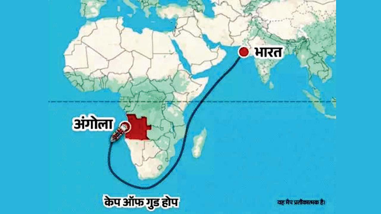 અંગોલાથી કેપ ઑફ ગુડ હોપ થઈને ભારત પહોંચવાનો દરિયાઈ માર્ગ સેફ છે.