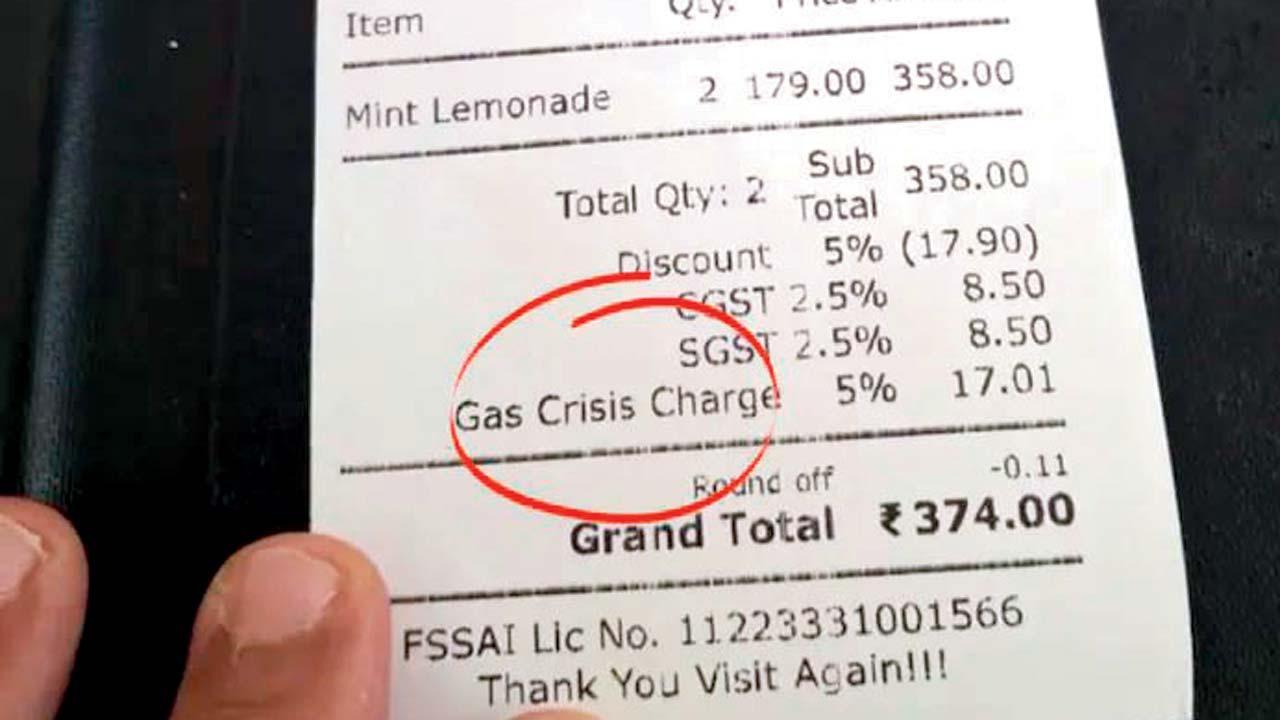લીંબુપાણીના બિલમાં પણ રેસ્ટોરાંએ લગાવ્યો ગૅસ ક્રાઇસિસ ચાર્જ