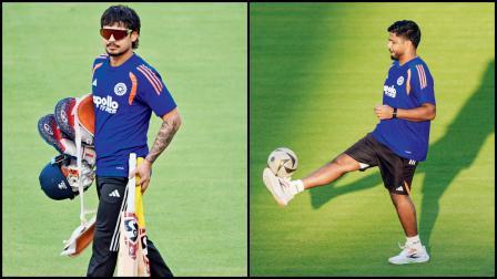 ગઈ કાલે નરેન્દ્ર મોદી સ્ટેડિયમમાં સંજુ સૅમસન અને ઈશાન કિશન.