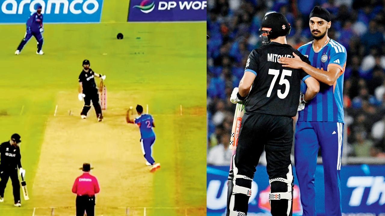 અર્શદીપે ફૉલો-થ્રૂમાં બૉલ પકડીને ગુસ્સામાં બૅટર અને ન્યુ ઝીલૅન્ડના વાઇસ કૅપ્ટન ડૅરિલ મિચલ પર ફેંક્યો હતો