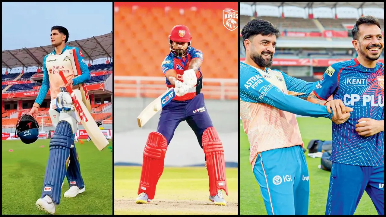 મુલ્લાનપુરમાં પ્રૅક્ટિસ કરતો ગુજરાતનો કૅપ્ટન શુભમન ગિલ અને પંજાબનો કૅપ્ટન શ્રેયસ ઐયર, પ્રૅક્ટિસ-સેશન દરમ્યાન મજાક-મશ્કરી કરતા સ્પિનર્સ રાશિદ ખાન અને યુઝવેન્દ્ર ચહલ.