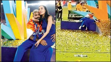 રવિવારે ફાઇનલ મૅચ જીત્યા બાદ મેદાન પર હાર્દિક પંડ્યાની ગર્લફ્રેન્ડ સાથેની આવી ઉજવણીને કારણે ઊભો થયો નવો વિવાદ.