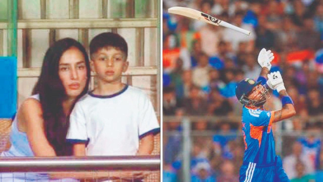 હાર્દિક પંડ્યાની ગર્લફ્રેન્ડ માહિકા શર્મા સાથે પપ્પાનો ઉત્સાહ વધારવા પહોંચ્યો હતો અગસ્ત્ય