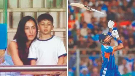 હાર્દિક પંડ્યાની ગર્લફ્રેન્ડ માહિકા શર્મા સાથે પપ્પાનો ઉત્સાહ વધારવા પહોંચ્યો હતો અગસ્ત્ય