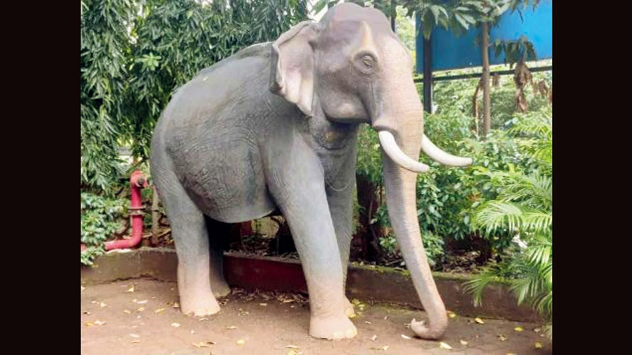 APMC પોલીસ-સ્ટેશનની બહાર રાખવામાં આવેલી હાથીની વિશાળ મૂર્તિ.