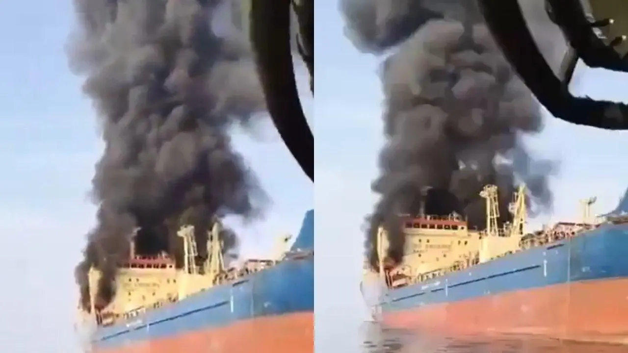 હોર્મુઝ સ્ટ્રેટમાં ઈરાનનો ઓઈલ ટેન્કર પર હુમલો (તસવીર સૌજન્ય: સોશિયલ મીડિયા)