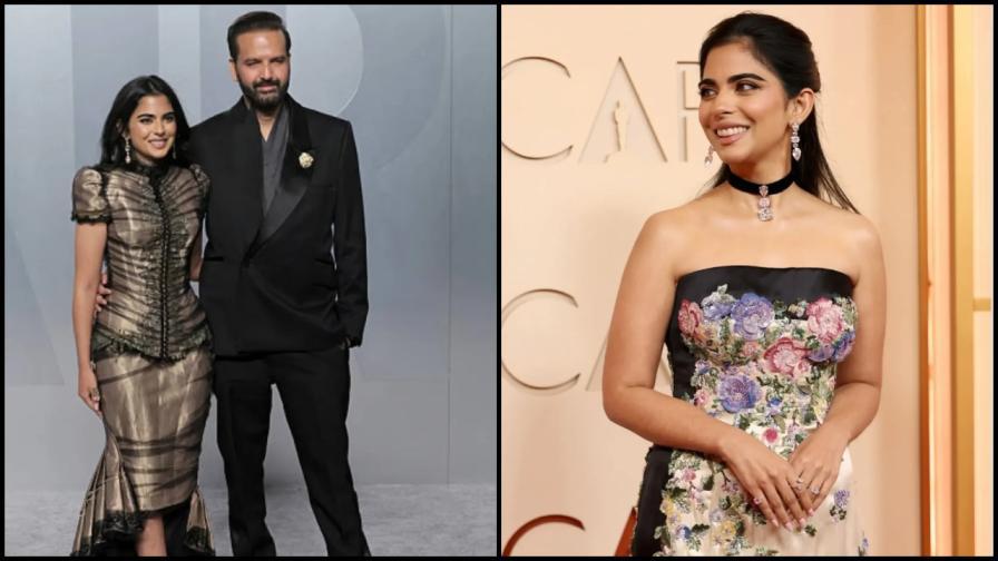 ઈશા અંબાણીનો રેટ્રો-સ્ટાઇલ ગાઉન, તેના પિન્ક અને વાઇટ ડાયમંડના દાગીના સાથે, ચર્ચાનો મુખ્ય વિષય બન્યો. (તસવીર: સોશિયલ મીડિયા)