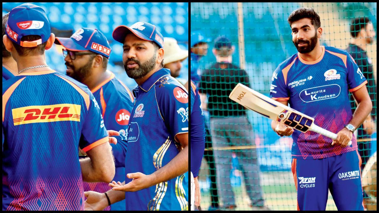 ગઈ કાલે વાનેખેડે સ્ટેડિયમમાં પ્રૅક્ટિસ-સેશન દરમ્યાન રોહિત શર્મા અને જસપ્રીત બુમરાહ. તસવીરો : અતુલ કાંબળે