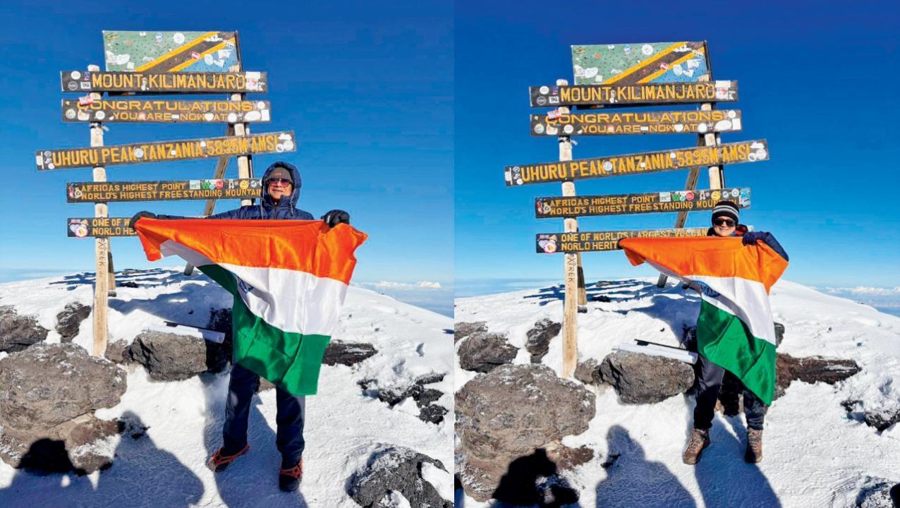 માઉન્ટ કિલિમાન્જારો પર તિરંગો લહેરાવતાં મુકેશ હરિયા અને ભાવના રાજગોર