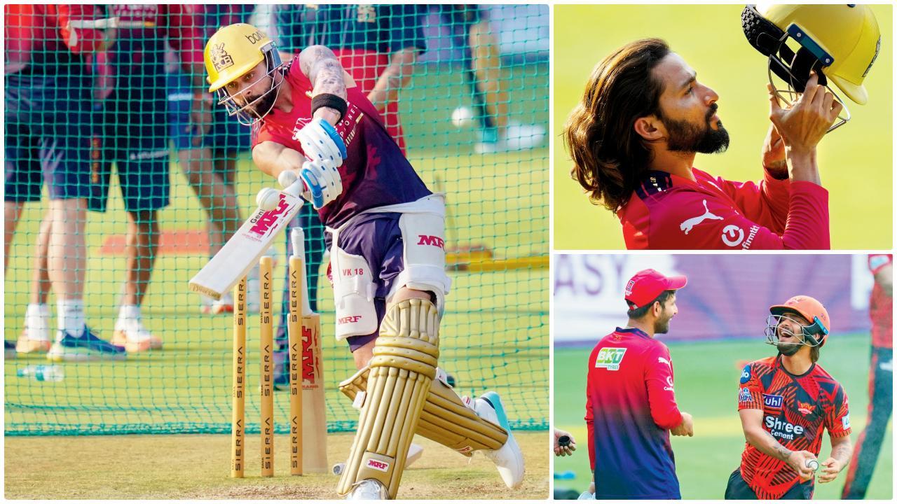  ગઈ કાલે બૅન્ગલોરના એમ. ચિન્નાસ્વામી સ્ટેડિયમમાં પ્રૅક્ટિસ કરતો વિરાટ કોહલી, ગઈ કાલે બૅન્ગલોરના એમ. ચિન્નાસ્વામી સ્ટેડિયમમાં બૅન્ગલોરનો કૅપ્ટન રજત પાટીદાર તથા હૈદરાબાદનો કૅપ્ટન ઇશાન કિશન હરીફ ટીમના જિતેશ શર્મા સાથે.