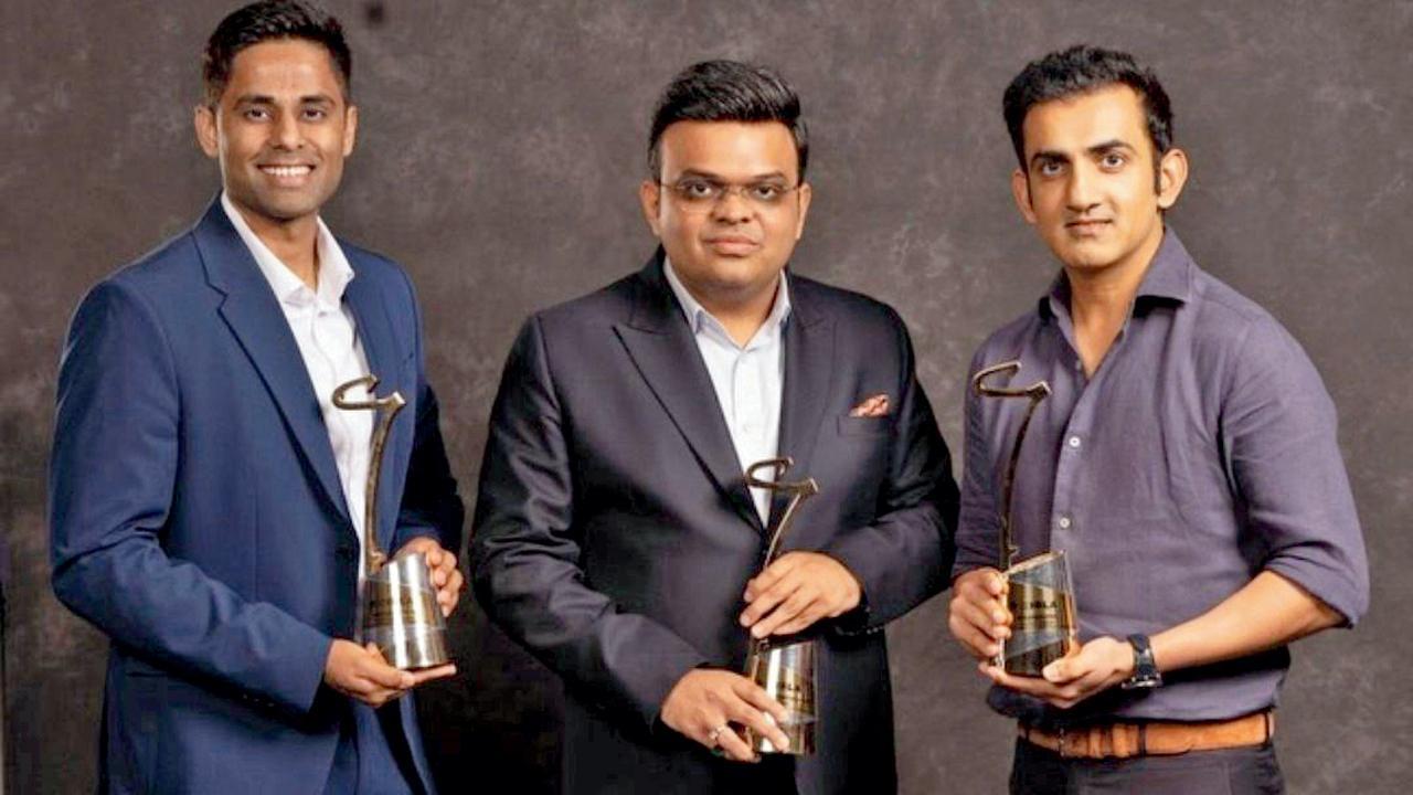 એક ન્યુઝ-ચૅનલના અવૉર્ડ-શોમાં જય શાહ, ગૌતમ ગંભીર અને સૂર્યકુમાર યાદવ એકસાથે સન્માનિત થયા હતા.
