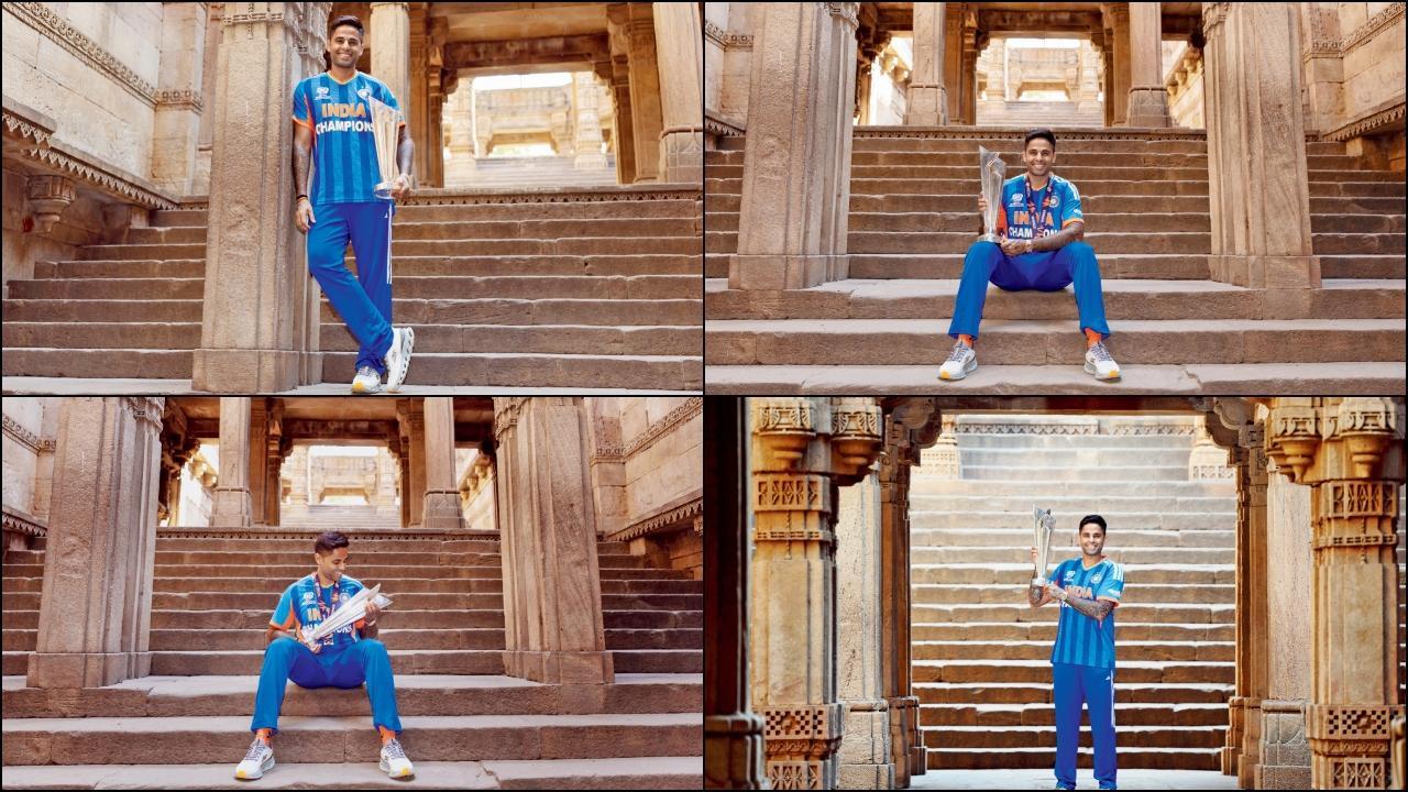 અડાલજની વાવમાં T20 વર્લ્ડ કપની ટ્રોફી સાથે ટીમ ઇન્ડિયાના કૅપ્ટન સૂર્યકુમાર યાદવ