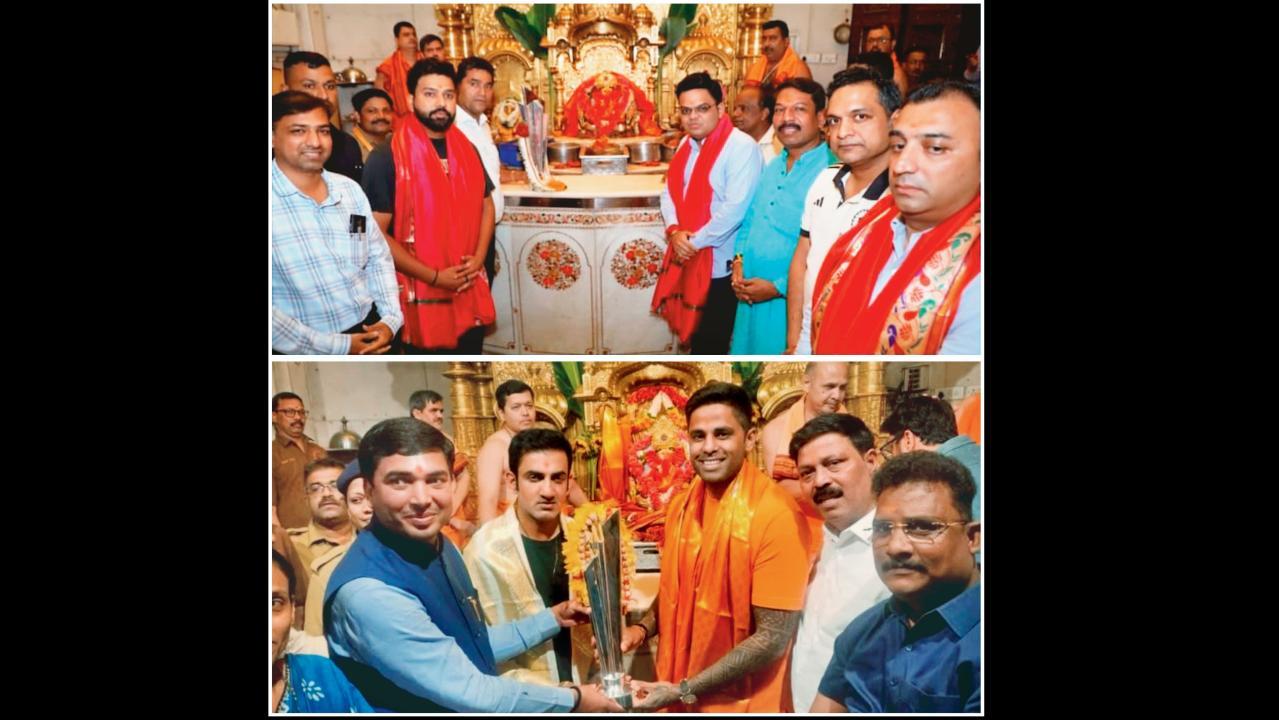 સૂર્યકુમાર યાદવ અને હેડ કોચ ગૌતમ ગંભીરે મેન્સ T20 વર્લ્ડ કપ 2026ની ટ્રોફી સાથે મુંબઈના સિદ્ધિવિનાયક મંદિરની મુલાકાત લીધી