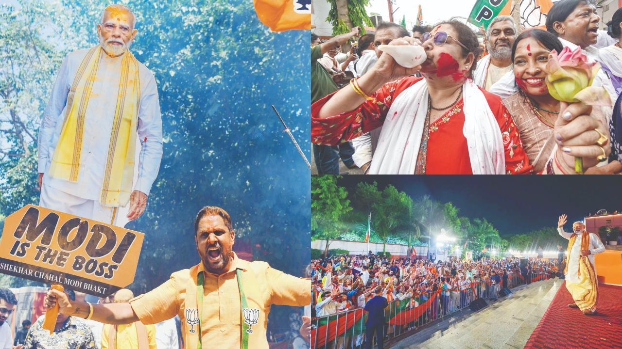 ગઈ કાલે દિલ્હીમાં અને પટનામાં વિજયોત્સવ મનાવતા BJPના કાર્યકરો.