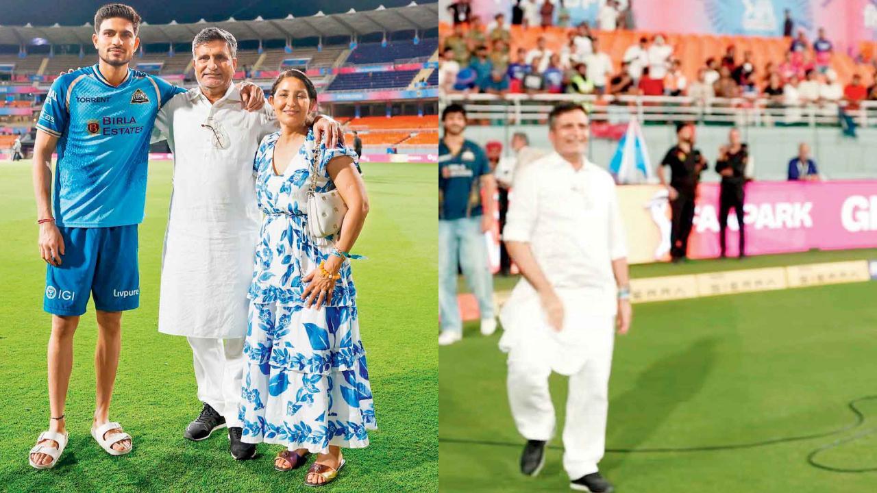 ગઈ કાલે મુલ્લાંપુરમાં મૅચ બાદ પપ્પા અને મમ્મી સાથે શુભમન ગિલ, શુભમન ગિલની સદીની ઉજવણી તેના પપ્પાએ આ રીતે કરી હતી.