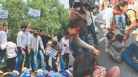 ગઈ કાલે દિલ્હીમાં શાસ્ત્રીભવનમાં આવેલા શિક્ષણમંત્રાલયની બહાર નૅશનલ ટેસ્ટિંગ એજન્સી સામે વિરોધ પ્રદર્શન કરતા નૅશનલ સ્ટુડન્ટ્સ યુનિયન ઑફ ઇન્ડિયાના તથા સ્ટુડન્ટ્સ ફેડરેશન ઑફ ઇન્ડિયાના સભ્યો.