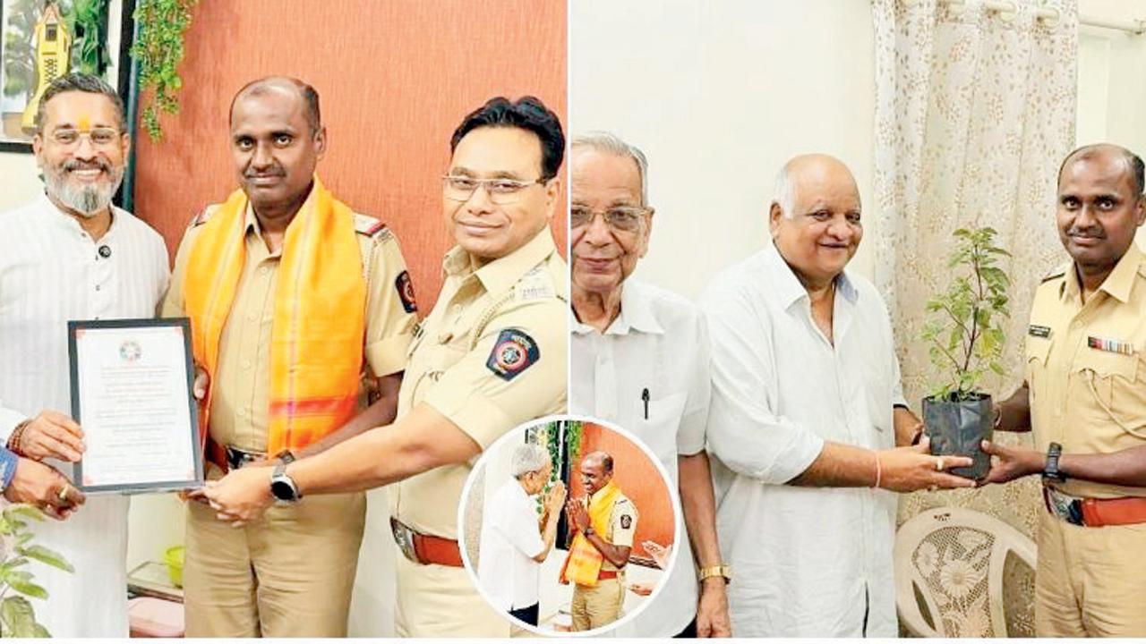 સમતાનગર ટ્રાફિક વિભાગના સિનિયર PI જગદીશ ભોપળેનું સન્માન કરતા રહેવાસીઓ