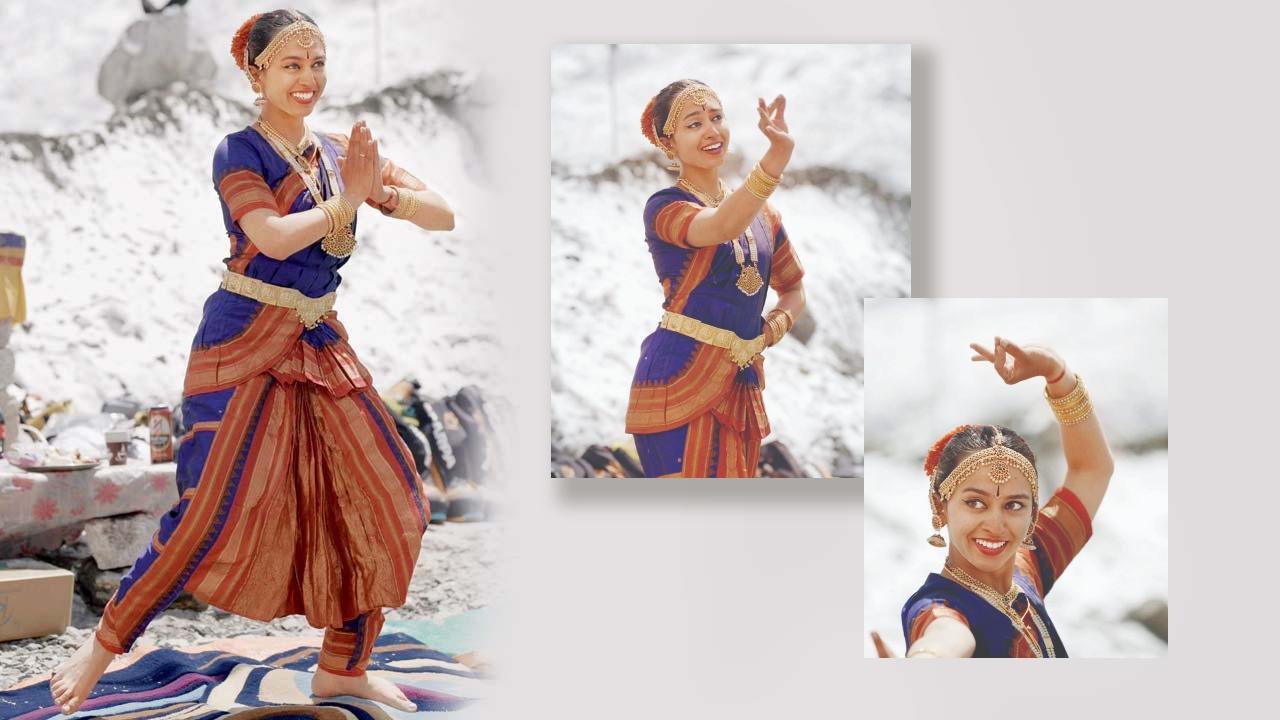 એવરેસ્ટ બેઝ કૅમ્પ પર ભરતનાટ્યમ કરતી સાનિકા શાહ.