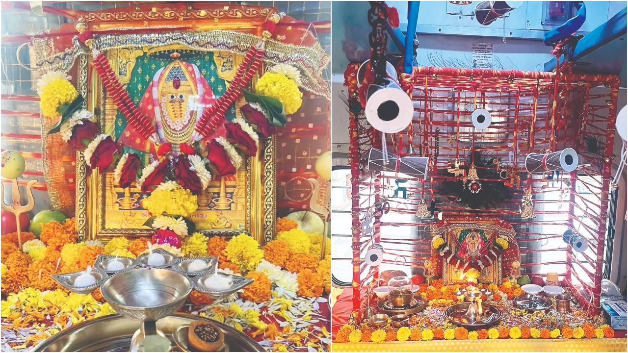 ટ્રેનમાં નાડાછડીની માંડવી બનાવી, સુશોભન કરી, આશાપુરા માતાજીની છબિ મૂકીને અખંડ જ્યોત પ્રગટાવી હતી. 