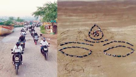 બાઇકરોએ બનાવી મા દુર્ગાની વિશાળ મુખાકૃતિ