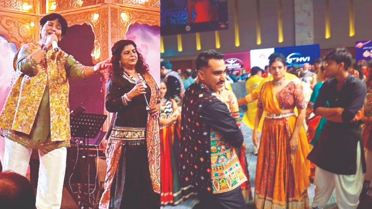 ગઈ કાલે જિયો વર્લ્ડ કન્વેન્શન સેન્ટરમાં ફાલ્ગુની પાઠકના ગીતસંગીત સાથે વિખ્યાત કૉમેડિયન અને ઍક્ટર વિરાજ ઘેલાણીએ પણ રમઝટ બોલાવી હતી. તસવીરો : સુજિત બંગેરા.