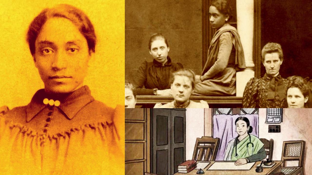 રખમાબાઈ, લંડનમાં, લંડનમાં સહાધ્યાયીઓ સાથે રખમાબાઈ, સુરતમાં ડૉક્ટર તરીકે રખમાબાઈ (કલ્પનાચિત્ર).