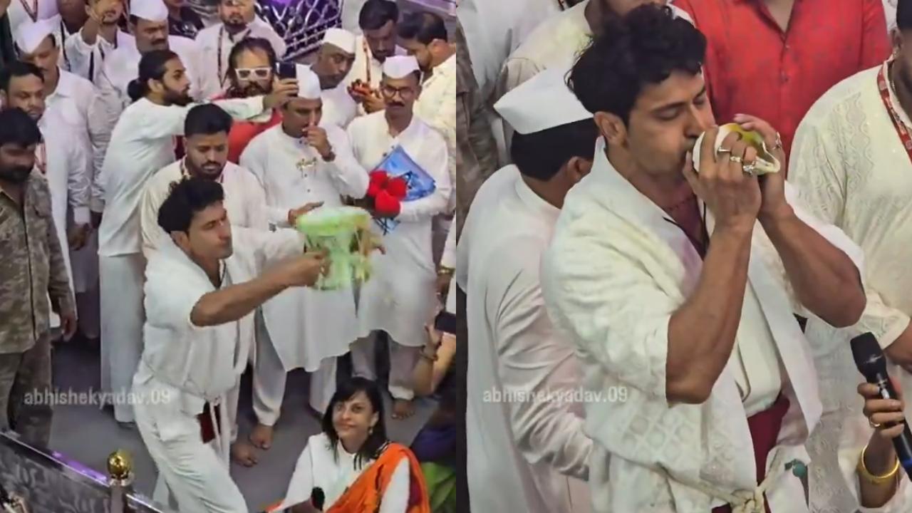 શંખ અને ડમરુ વગાડી વિદ્યુત જામવાલે આરતી કરી