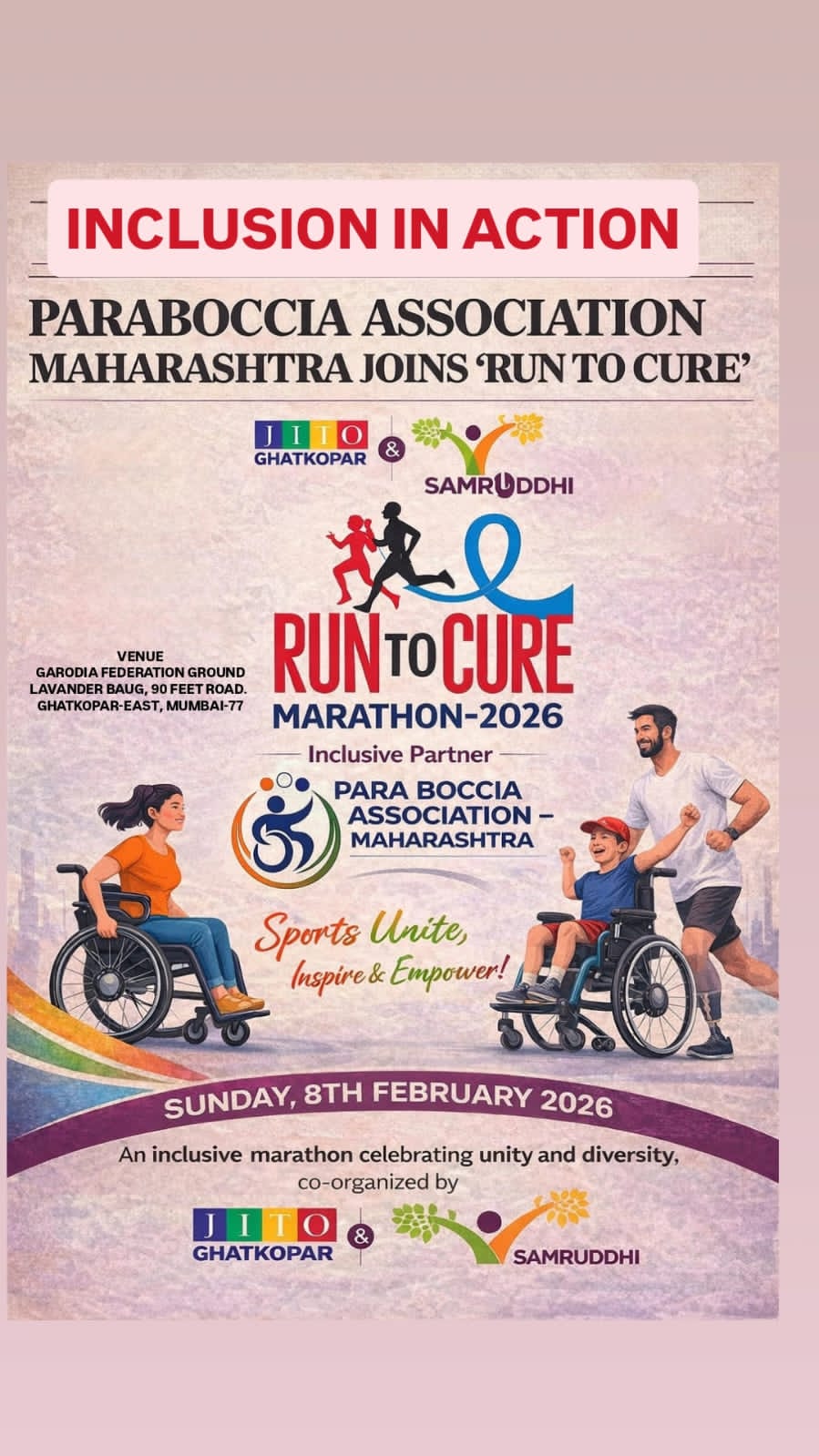પૅરા બોકિયા અસોસિએશન ઑફ મહારાષ્ટ્રએ જીતો ઘાટકોપર અને સમૃદ્ધિ રન ટુ ક્યૉર મૅરેથોન 2026 સાથે ભાગીદારી કરી